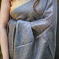 Pure Tussar Silk Saree with Zari Checks and Golden Zari Border