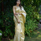 Semi Tussar Silk Saree in Sandal Colour with Golden Stripes & Embroidered Zari Border