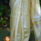 Semi Tussar Silk Saree in Sandal Colour with Golden Stripes & Embroidered Zari Border