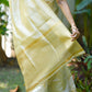 Semi Tussar Silk Saree in Sandal Colour with Golden Stripes & Embroidered Zari Border