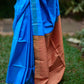 Pure Raw Silk Saree in Peacock Blue with Yellow & Maroon Checks in Pallu & Blouse