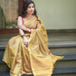 Pure Tussar Silk Saree in Mustard Yellow with Complete Colorful Thread Work