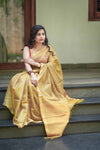 Pure Tussar Silk Saree in Mustard Yellow with Complete Colorful Thread Work