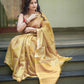 Pure Tussar Silk Saree in Mustard Yellow with Complete Colorful Thread Work