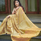 Pure Tussar Silk Saree in Mustard Yellow with Complete Colorful Thread Work