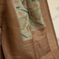 Beige Soft Silk Saree with Brocade Print, Brown Zari Border, and Pallu
