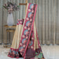 Cream Raw Silk Saree with Lotus Kalamkari Border and Krishna-Radha Art