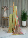 Pure Linen Cotton Saree in khadi weavings in Olive Green Shade
