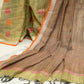 Pure Linen Cotton Saree in khadi weavings in Olive Green Shade