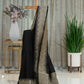 Pure Mushroom Silk Saree in Black with Abstract Gold Diagonal Zari Work and Elegant Pallu