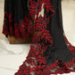 Pure Chanderi Saree in Black with Red Appliqué Work