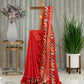 Chanderi Check Saree in Red, Yellow and Black with Resham Work