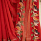 Chanderi Check Saree in Red, Yellow and Black with Resham Work