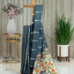 Pure Tussar Saree in Blue Steel with Shibori and Floral Katha Work