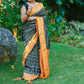 Crepe Silk Saree with Symmetrical Stripes, Banarasi Silk Body & Contrast Pallu, Border & Blouse