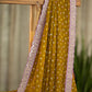 Chinnon Chiffon Saree in Mustard Yellow with Pink Border