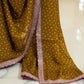 Chinnon Chiffon Saree in Mustard Yellow with Pink Border