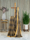 Linen Saree in Yellow and Black with Asymmetrical Checks