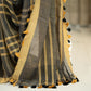 Linen Saree in Yellow and Black with Asymmetrical Checks