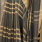 Linen Saree in Yellow and Black with Asymmetrical Checks