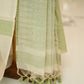 Chanderi Cotton Saree with Off White Body and Pastel Green Temple Work