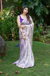 Pure Tissue Silk Saree in Lavender Shade with Golden Zari and Metallic Work