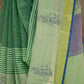 Linen Saree in Dark and Light Green with Radha Thread Work and Golden Zari Border