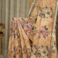Soft Cotton Saree with Beige Body, Pink Floral Prints, and Silver Zari