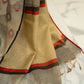 Pure Linen Tissue Saree with Beige Body and Red-Black Borders