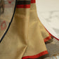 Pure Linen Tissue Saree with Beige Body and Red-Black Borders