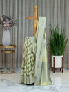 Pure Linen Cotton Saree with Diagonal Dark and Light Green Stripes