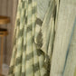 Pure Linen Cotton Saree with Diagonal Dark and Light Green Stripes