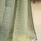 Pure Linen Cotton Saree with Diagonal Dark and Light Green Stripes