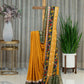 Chanderi Check Saree in Mustard Yellow with Green Kalamkari Work