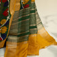 Chanderi Check Saree in Mustard Yellow with Green Kalamkari Work