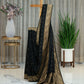 Black Matka Khadi Saree with Golden Buttis and Zari Border