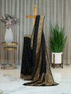 Black Matka Khadi Saree with Golden Buttis and Zari Border