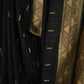 Black Matka Khadi Saree with Golden Buttis and Zari Border