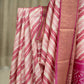 Pure Tussar Saree in Magenta and White Print with Golden Zari Border