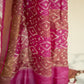 Pure Tussar Saree in Magenta and White Print with Golden Zari Border
