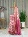 Pure Tussar Saree in Magenta and White Print with Golden Zari Border
