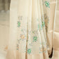 White Cotton Kota Saree with Floral Embroidery and Gold Zari Border