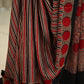 Pure Modal Silk Saree in Red, Brown, and Black Symmetrical Stripes