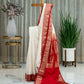 Satin Silk Saree in White and Red Combo with Golden Buttis