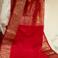 Satin Silk Saree in White and Red Combo with Golden Buttis