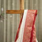 Satin Silk Saree in White and Red Combo with Golden Buttis
