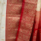 Satin Silk Saree in White and Red Combo with Golden Buttis