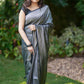 Black Kubera Silk Saree with Silver Jacquard Work & Banarasi Border
