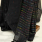 Pure Black Linen Cotton Saree with Rainbow Weaving and Black Tassels