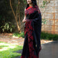 Pure Chanderi Saree in Black with Red Appliqué Work